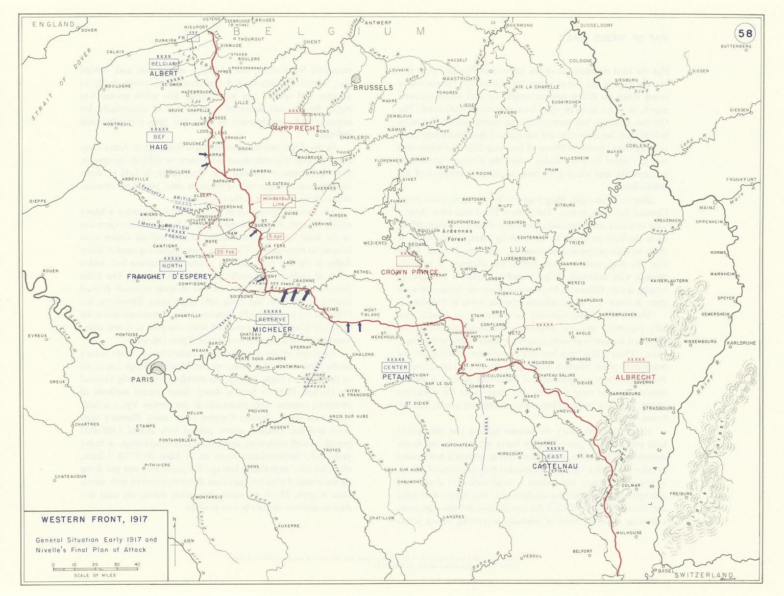 World War 1. Western Front Early 1917. Nivelle's Final Plan of Attack 1959 map
